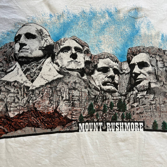 VINTAGE 80/90 ALL OVER PRINT MT RUSHMORE GRAPHIC TEE SHIRT MADE IN USA ANVIL XL - Picture 9 of 9